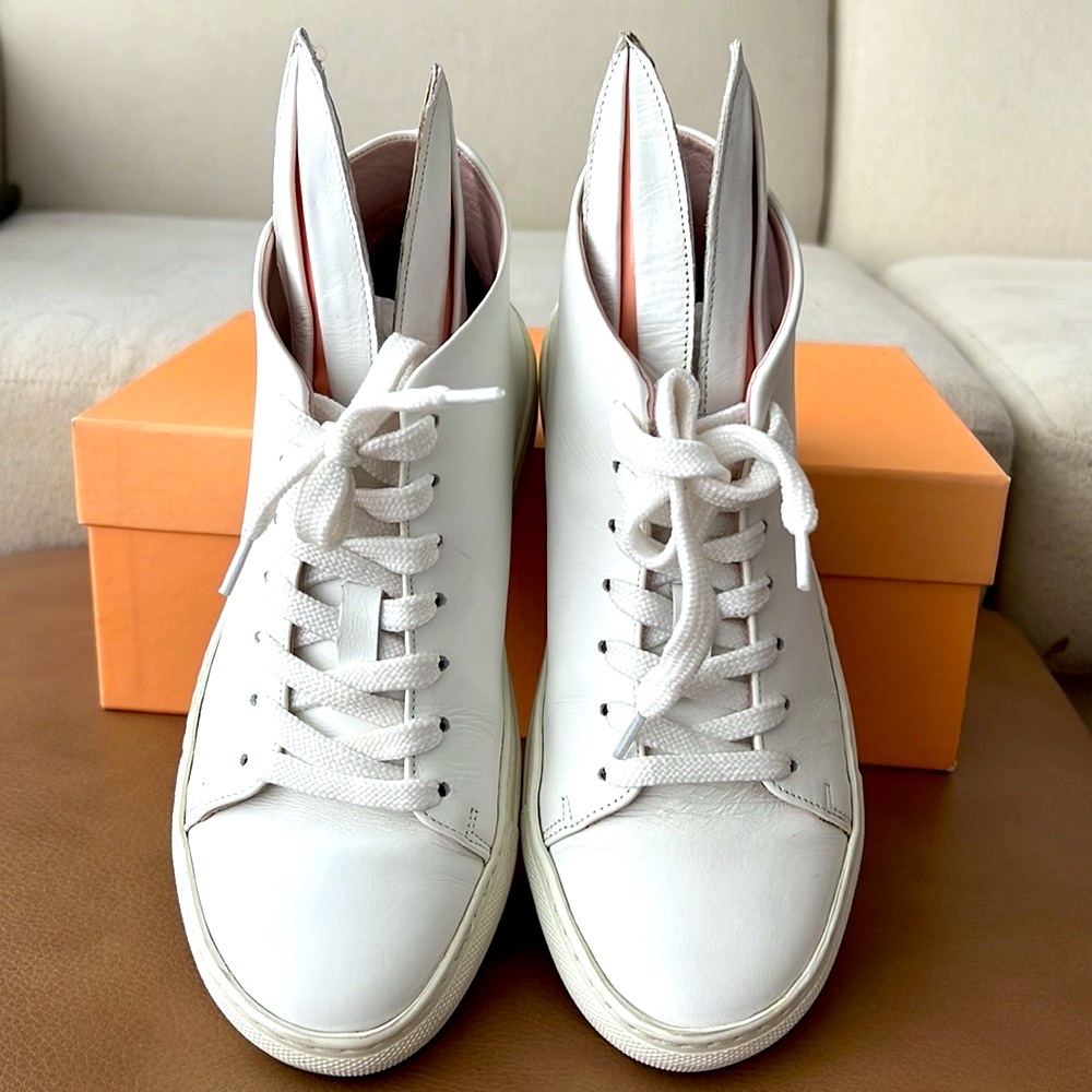 Excellent Condition Minna Parikka White Leather Bunny Ear High-Top Sneakers